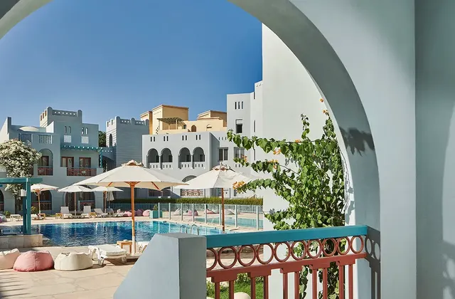 Terrace of a standard room at Fanadir El Gouna, Red Sea, Egypt, overlooking scenic views.