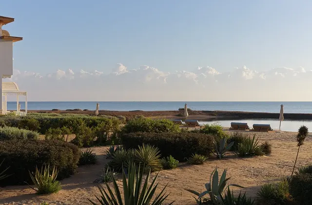 Lagoon-side view at La Maison Bleue El Gouna, featuring serene waters and lush surroundings.
