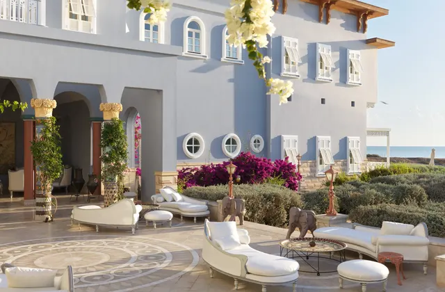 Scenic relaxation area bathed in beautiful sunlight at La Maison Bleue el Gouna.